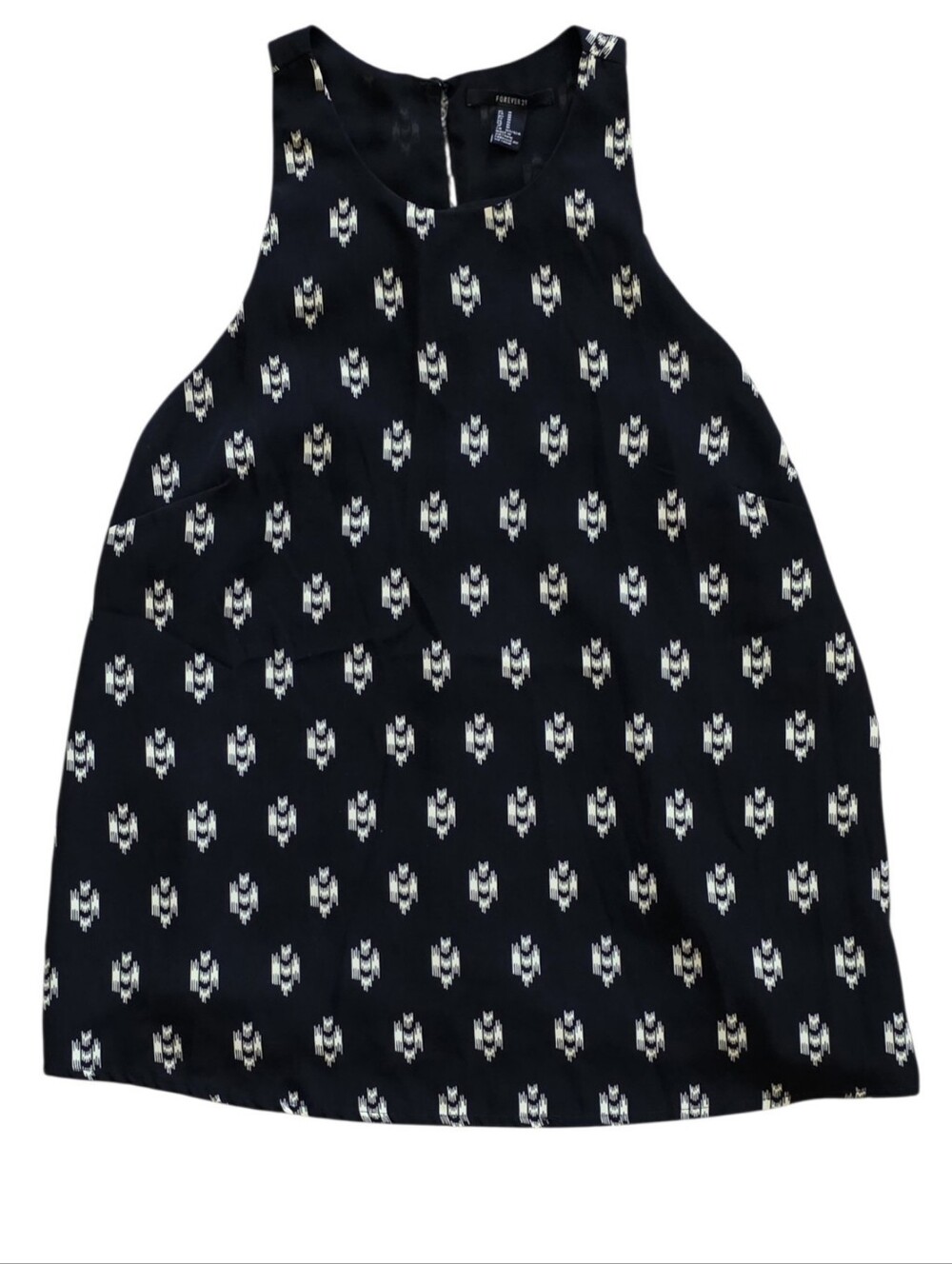 Forever 21 Medium Black and White Geometric Print High Neck Boho Chic Blouse